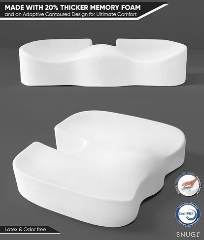 Snugl Coccyx Cushion | وسادة مقعد الرغوة السميكة للمناصب والسيارات والكراسي المتحركة واللعب | وسادة الدعم العظمي لعظام الذيل ، عظم النسا ، التخفيف من آلام الظهر والورك (البحرية ، كبيرة الحجم) in Kuwait