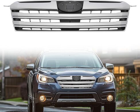 شبكة المصد الأمامي HECASA متوافقة مع 2013-2014 Subaru Outback 91121AJ14A SU1200152 غطاء الشواية وإدراج البلاستيك (ABS) مطلي + كروم أسود + فضي in Saudi Arabia