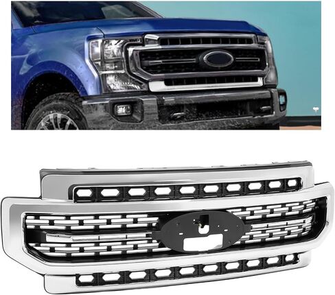 HECASA Front Grille Compatible with 2020-2022 Ford F250 F350 Super Duty Bumper Grill Silvery+Black in Saudi Arabia