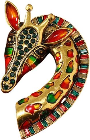 Colored Enamel Giraffe Animal Brooch Pin for Women Men Gold Plated Fashion Rhinestone Dress Hat Costume Accessories Creative Birthday Holiday Decor Jewelry for Pet Lover in Saudi Arabia