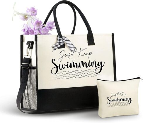 InnoBeta Swimmer Gifts, Just Keep Swimming, Gift for Swimmer Canvas Tote Bag, with Top Zipper Closure and Shoulder Strap for Birthday, Mother's Day, Christmas in Saudi Arabia