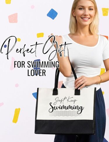 InnoBeta Swimmer Gifts, Just Keep Swimming, Gift for Swimmer Canvas Tote Bag, with Top Zipper Closure and Shoulder Strap for Birthday, Mother's Day, Christmas in Saudi Arabia