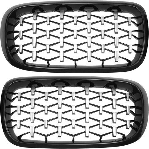 X AUTOHAUX Front Upper Hood Bumper Grille Grill for BMW X5 F15 2014-2016 Front Upper Bumper Kidney Grille Grill Diamond Star Black Silver Tone 1 Pair in Saudi Arabia