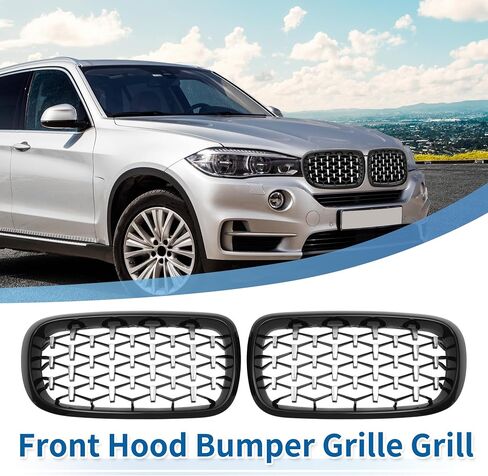 X AUTOHAUX Front Upper Hood Bumper Grille Grill for BMW X5 F15 2014-2016 Front Upper Bumper Kidney Grille Grill Diamond Star Black Silver Tone 1 Pair in Saudi Arabia