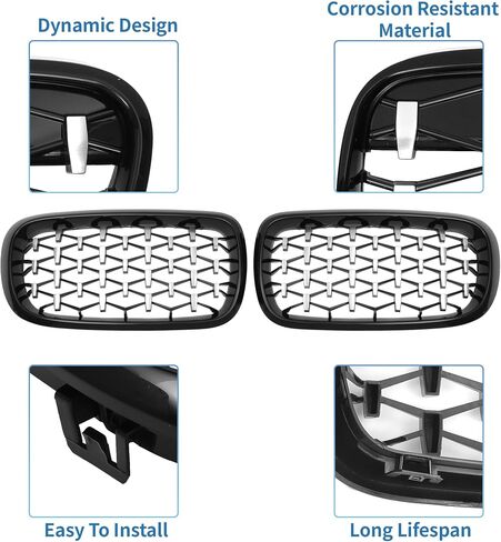 X AUTOHAUX Front Upper Hood Bumper Grille Grill for BMW X5 F15 2014-2016 Front Upper Bumper Kidney Grille Grill Diamond Star Black Silver Tone 1 Pair in Saudi Arabia