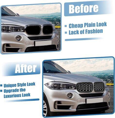 X AUTOHAUX Front Upper Hood Bumper Grille Grill for BMW X5 F15 2014-2016 Front Upper Bumper Kidney Grille Grill Diamond Star Black Silver Tone 1 Pair in Saudi Arabia