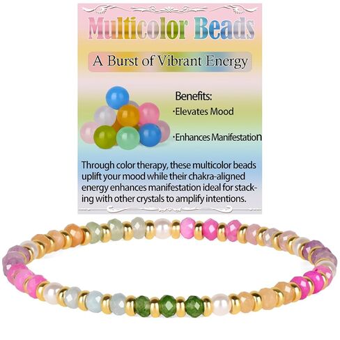 Shell Pearl - 14K Gold Plated Beads Gemstone Stretch Elastic Dainty Handmade Beaded Bracelets for Women Gifts 4mm in Kuwait