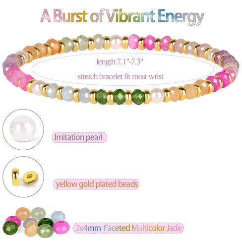 Shell Pearl - 14K Gold Plated Beads Gemstone Stretch Elastic Dainty Handmade Beaded Bracelets for Women Gifts 4mm in Kuwait