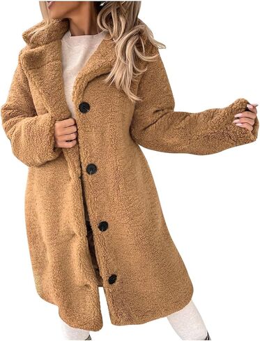 Sherpa Jacket Women Button Down Faux Fur Shearling Coats Oversized Fleece Warm Outerwear Collared Teddy Bear Coat in Saudi Arabia
