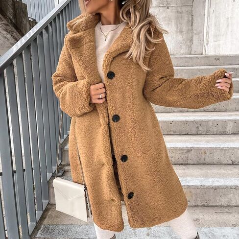 Sherpa Jacket Women Button Down Faux Fur Shearling Coats Oversized Fleece Warm Outerwear Collared Teddy Bear Coat in Saudi Arabia
