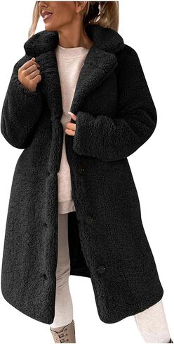 Sherpa Jacket Women Button Down Faux Fur Shearling Coats Oversized Fleece Warm Outerwear Collared Teddy Bear Coat in Saudi Arabia