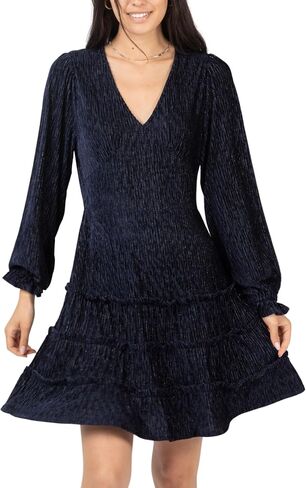 Women’s Deep V-Neck Velvet Holiday Mini Dress Long Sleeve Textured Dress with Ruffled Tiered Layers and Back Zipper in Saudi Arabia
