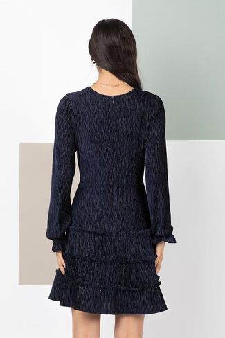 Women’s Deep V-Neck Velvet Holiday Mini Dress Long Sleeve Textured Dress with Ruffled Tiered Layers and Back Zipper in Saudi Arabia