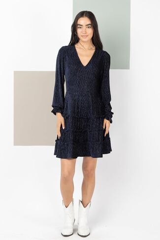 Women’s Deep V-Neck Velvet Holiday Mini Dress Long Sleeve Textured Dress with Ruffled Tiered Layers and Back Zipper in Saudi Arabia