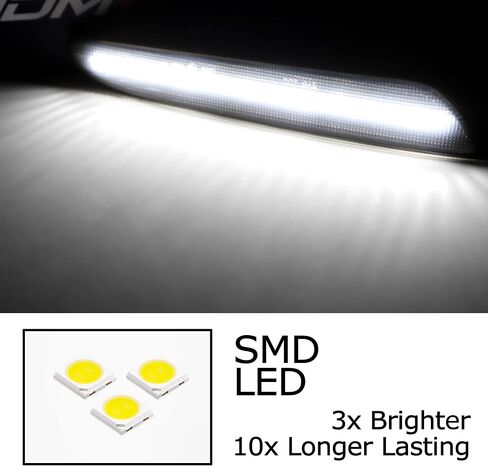 iJDMTOY عدسة شفافة بيضاء كاملة بشريط LED أمامي مجموعة ضوء علامة متوافقة مع 2007-2009 Mercedes W211 E-Class LCI، مدعوم بـ 60-SMD LED، استبدل مصابيح العلامات الجانبية الكهرمانية OEM in Saudi Arabia