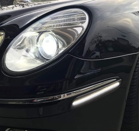 iJDMTOY عدسة شفافة بيضاء كاملة بشريط LED أمامي مجموعة ضوء علامة متوافقة مع 2007-2009 Mercedes W211 E-Class LCI، مدعوم بـ 60-SMD LED، استبدل مصابيح العلامات الجانبية الكهرمانية OEM in Saudi Arabia