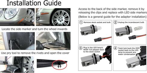 iJDMTOY عدسة شفافة بيضاء كاملة بشريط LED أمامي مجموعة ضوء علامة متوافقة مع 2007-2009 Mercedes W211 E-Class LCI، مدعوم بـ 60-SMD LED، استبدل مصابيح العلامات الجانبية الكهرمانية OEM in Saudi Arabia