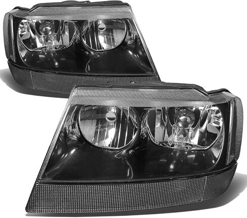 DNA Motoring HL-OH-JGC99-BK-AM-T2 مجموعة المصابيح الأمامية باللون الأسود الكهرماني متوافقة مع 99-04 Jeep Grand Cherokee in Saudi Arabia