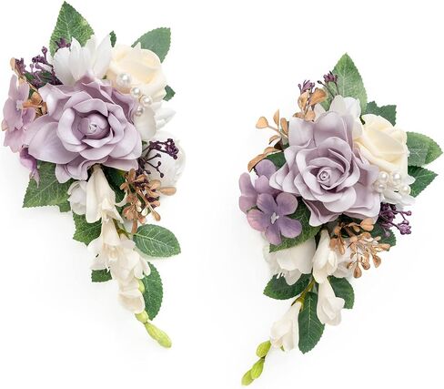 Ling's Moment 2pcs Wedding Shoulder Corsage Artificial Flowers, Girl/Mother Homecoming/Prom Corsages Wristlet Décor, etc. White Pearl in Saudi Arabia