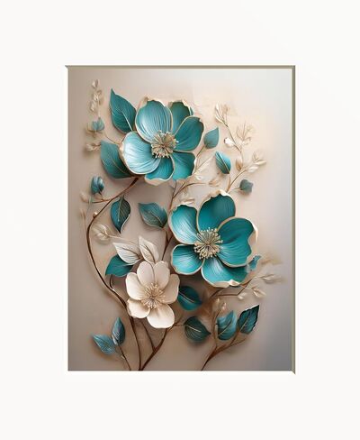 Teal Brown Decor, Teal Lily Textured Flower Picture, Teal Print, Teal Brown Home Decor Bathroom Bedroom Wall Art Handmade (Lily Flower) in Kuwait