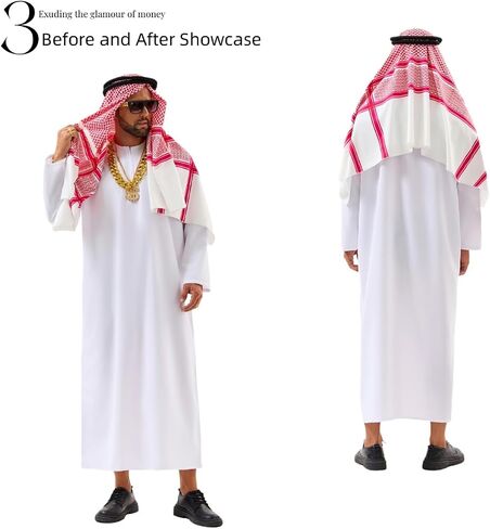 Men's Arab Costume Middle East Muslim Robe Adult Dubai Halloween Costume with Decoration Set in Saudi Arabia