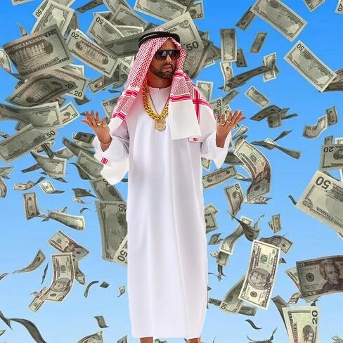 Men's Arab Costume Middle East Muslim Robe Adult Dubai Halloween Costume with Decoration Set in Saudi Arabia