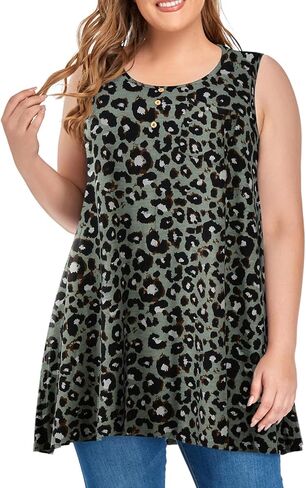 OVERWORETY Women's Plus Size Tank Tops Casual Loose Swing Sleeveless Tunic T-Shirts with Pocket in Saudi Arabia