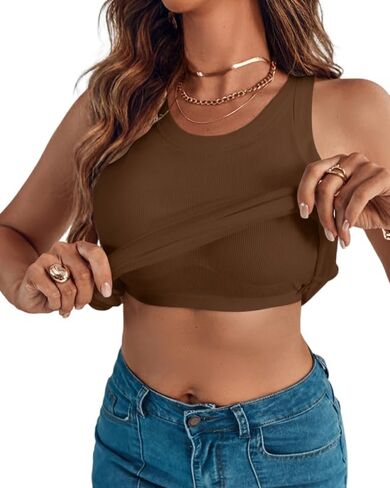 Women Tops Tank Tops with Built-in Bra for Women Sleeveless Racerback Shirts Casual Ribbed Fitted Tops in Saudi Arabia