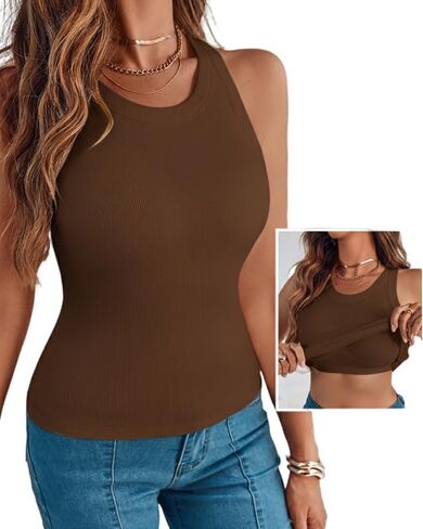 Women Tops Tank Tops with Built-in Bra for Women Sleeveless Racerback Shirts Casual Ribbed Fitted Tops in Saudi Arabia