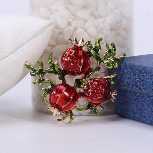 Selling Creative Personality Enamel Drop Oil Red Pomegranate Brooch Natural Harmony Women's Corsage Pin Silk Scarf Buckle Shining Holiday Gift in Saudi Arabia