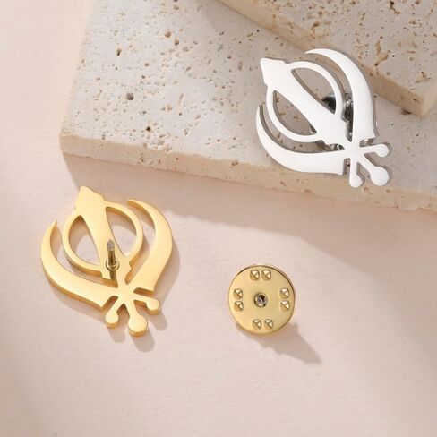 Amaxer Sikh Khanda رمز دبوس بروش من الفولاذ المقاوم للصدأ مجوهرات دينية إكسسوار قائم على الإيمان للرجال والنساء in Kuwait