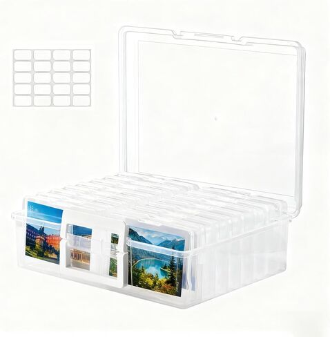 Haundry Photo Storage Box with 16 Inner 4" x 6" Photo Case, Portable Storage Organizer with Handle Craft Keeper for Picture, Stickers, Stamps, Screws, Hair Clips, Colored in Saudi Arabia