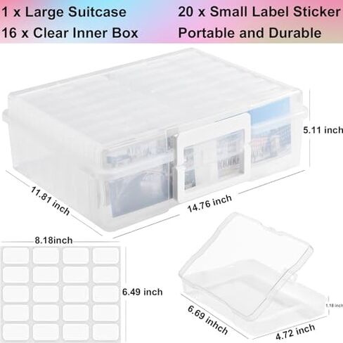 Haundry Photo Storage Box with 16 Inner 4" x 6" Photo Case, Portable Storage Organizer with Handle Craft Keeper for Picture, Stickers, Stamps, Screws, Hair Clips, Colored in Saudi Arabia
