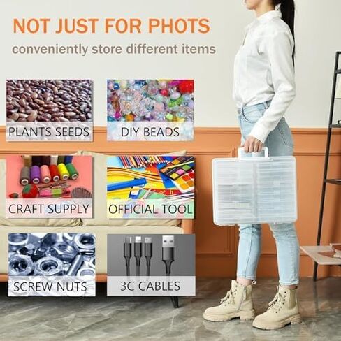 Haundry Photo Storage Box with 16 Inner 4" x 6" Photo Case, Portable Storage Organizer with Handle Craft Keeper for Picture, Stickers, Stamps, Screws, Hair Clips, Colored in Saudi Arabia