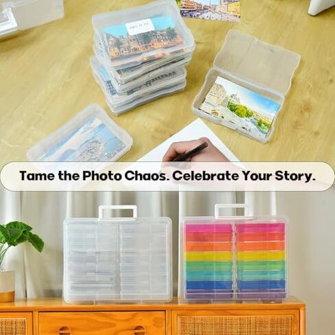 Haundry Photo Storage Box with 16 Inner 4" x 6" Photo Case, Portable Storage Organizer with Handle Craft Keeper for Picture, Stickers, Stamps, Screws, Hair Clips, Colored in Saudi Arabia