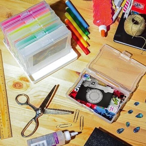 Haundry Photo Storage Box with 16 Inner 4" x 6" Photo Case, Portable Storage Organizer with Handle Craft Keeper for Picture, Stickers, Stamps, Screws, Hair Clips, Colored in Saudi Arabia