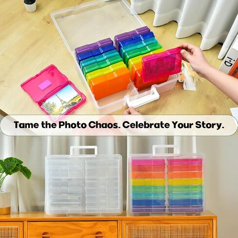 Haundry Photo Storage Box with 16 Inner 4" x 6" Photo Case, Portable Storage Organizer with Handle Craft Keeper for Picture, Stickers, Stamps, Screws, Hair Clips, Colored in Kuwait