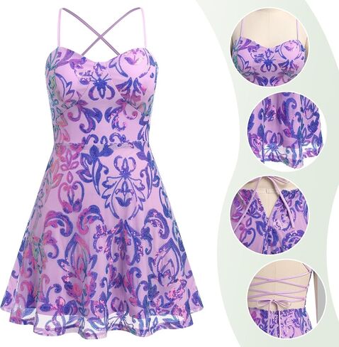ABAFIP Women Sequin Mini Dress Strap Backless Cocktail Homecoming Short Flared A-Line Party Prom Dress in Saudi Arabia
