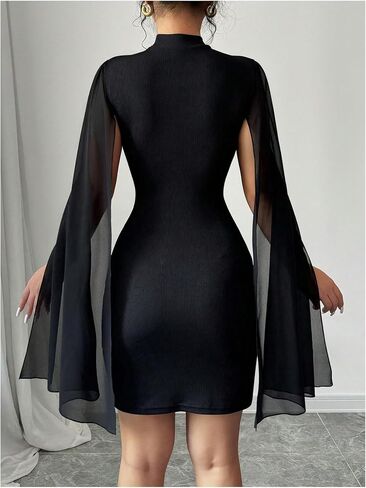 WDIRARA Women's Cape Sleeve Bodycon Mini Dress Mock Neck Cocktail Party Dresses in Saudi Arabia