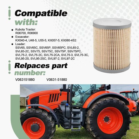 Fuel Filter Water Separator Compatible with Kubota KX040-4 U48-5 R06700 SSV65 SSV75 SVL95-2S SVL95-2S Excavator Tractor Loader Replace V0631-51880 V063151880 in Saudi Arabia