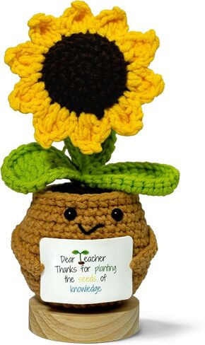 Sunflower Crochet Flower Gift - Handmade Positive Doll with Uplifting Quote - Thank You, Appreciation Gift for Teacher, Best Friend, Coworker, Women - Cute Emotional Support Decor (S4) in Kuwait