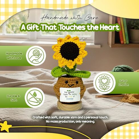 Sunflower Crochet Flower Gift - Handmade Positive Doll with Uplifting Quote - Thank You, Appreciation Gift for Teacher, Best Friend, Coworker, Women - Cute Emotional Support Decor (S4) in Kuwait