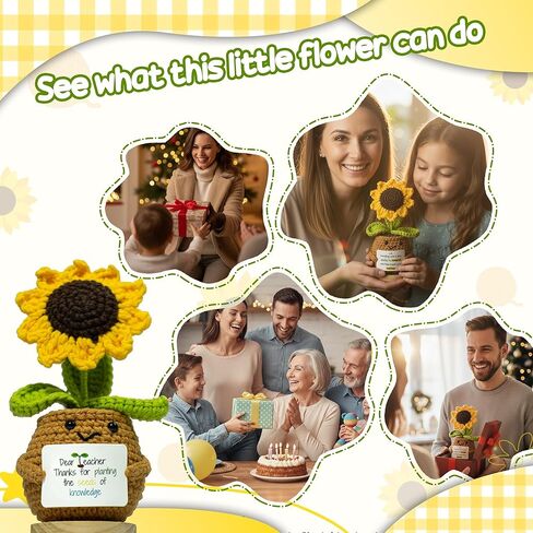 Sunflower Crochet Flower Gift - Handmade Positive Doll with Uplifting Quote - Thank You, Appreciation Gift for Teacher, Best Friend, Coworker, Women - Cute Emotional Support Decor (S4) in Kuwait