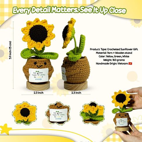 Sunflower Crochet Flower Gift - Handmade Positive Doll with Uplifting Quote - Thank You, Appreciation Gift for Teacher, Best Friend, Coworker, Women - Cute Emotional Support Decor (S4) in Kuwait