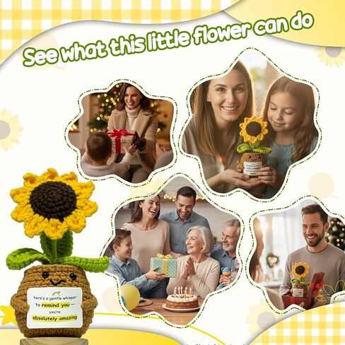 Sunflower Crochet Flower Gift - Handmade Positive Doll with Uplifting Quote - Thank You, Appreciation Gift for Teacher, Best Friend, Coworker, Women - Cute Emotional Support Decor (S4) in Kuwait