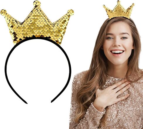 Sequins Crown Headband, Princess Crowns Glitter Headbands Shiny Gold Hair Hoop Women Hair band Accessories Elastic Hair Decoration Christmas Birthday Party Favors Tiaras Supplies in Saudi Arabia