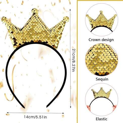 Sequins Crown Headband, Princess Crowns Glitter Headbands Shiny Gold Hair Hoop Women Hair band Accessories Elastic Hair Decoration Christmas Birthday Party Favors Tiaras Supplies in Saudi Arabia