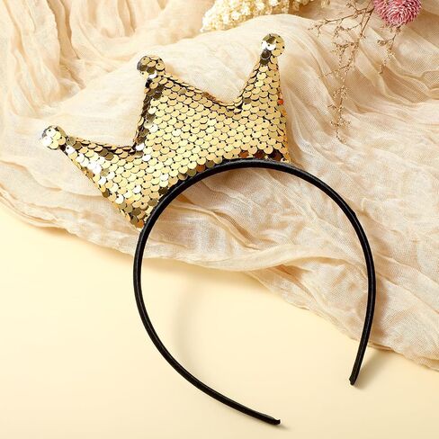 Sequins Crown Headband, Princess Crowns Glitter Headbands Shiny Gold Hair Hoop Women Hair band Accessories Elastic Hair Decoration Christmas Birthday Party Favors Tiaras Supplies in Saudi Arabia