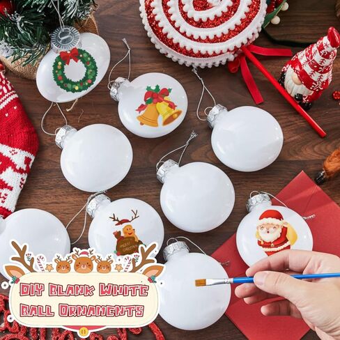 Zubebe 24 Pcs 3.15 Inch Blank White DIY Christmas Ball Ornaments for Crafts White Matte Flat Christmas Ball Ornaments for Xmas Tree Decoration Adults Blank Make Your Own Drawing in Saudi Arabia