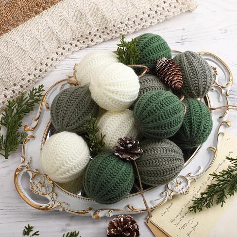 12 Pcs Crochet Christmas Balls, Modern Christmas Ornaments Neutral Handmade Knitted Cotton Baubles for Xmas Tree Rustic Farmhouse Holiday Decor(Light Beige, Tan, Brown, White,3.15 Inch) in Saudi Arabia